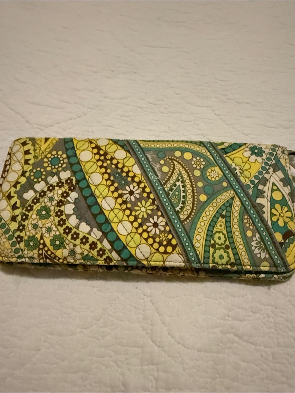Quilted Paisley Print Wallet - Yellow Green